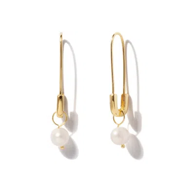 Little Sky Stone Women's Gold / White Pearl Charm Safety Pin Earrings In Multi