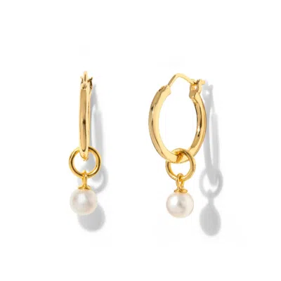 Little Sky Stone Women's Gold / White Tiny Freshwater Pearl Gold Hoop Earrings
