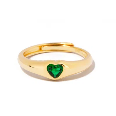 Little Sky Stone Women's Green Amia Emerald Heart Dome Gold Ring