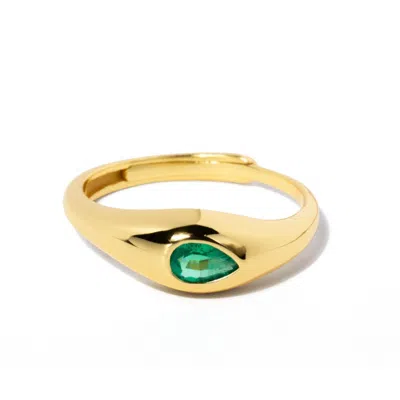 Little Sky Stone Women's Green / Brown Pear Emerald Dome Ring