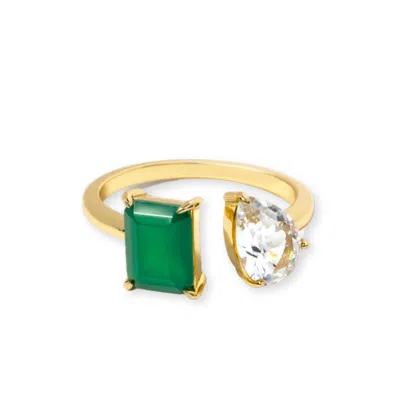Little Sky Stone Women's Green Toi Et Moi Cocktail Ring