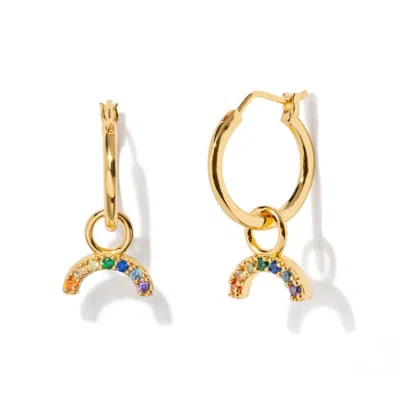 Little Sky Stone Women's Rainbow Charm Gold Hoop Earrings