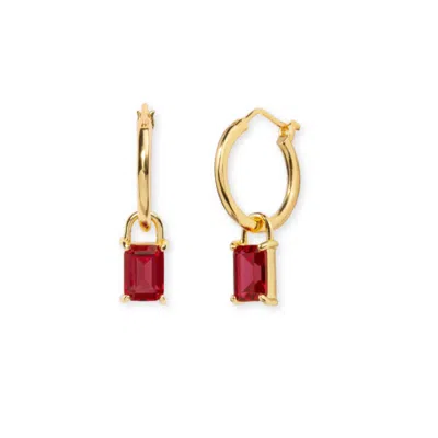 Little Sky Stone Women's Red Lock Ruby Baguette Hoop Earrings