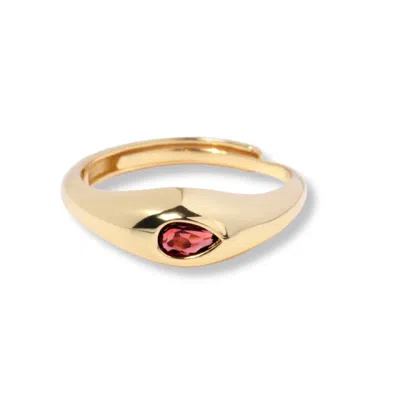 Little Sky Stone Women's Red Pear Garnet Stone Dome Ring