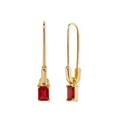 Little Sky Stone Women's Red Ruby Baguette Safety Pin Earrings