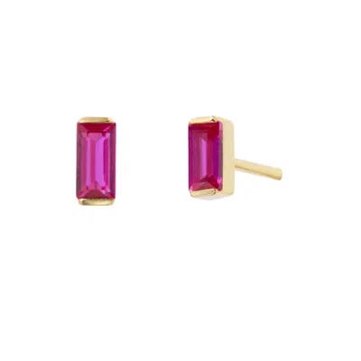 Little Sky Stone Women's Red Tiny Baguette Ruby Stud Earrings In Neutral