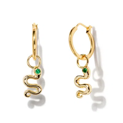 Little Sky Stone Women's Snake Emerald Gold Hoop Earrings