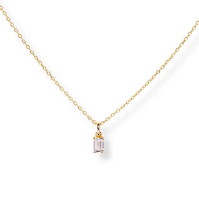 Little Sky Stone Women's White Baguette Moissanite April Birthstone Necklace In Gold