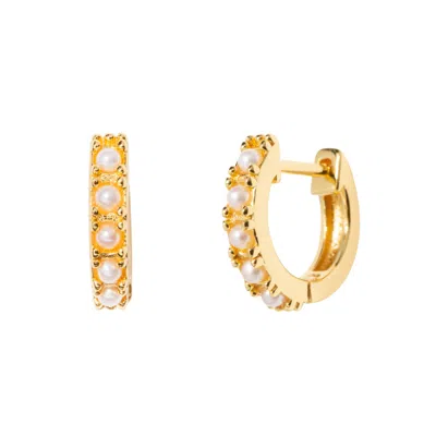 Little Sky Stone Women's White Birthstone Pearl Huggie Earrings - June