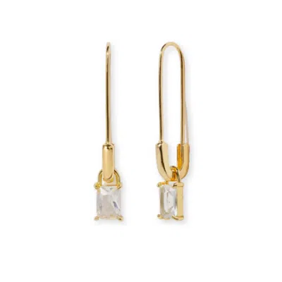 Little Sky Stone Women's White Clear Topaz Safety Pin Earrings