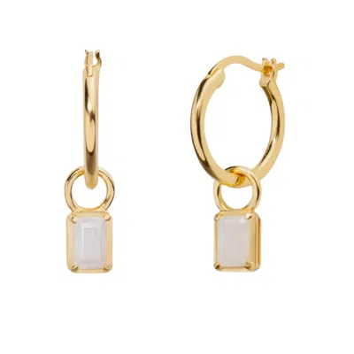 Little Sky Stone Women's White Moonstone Baguette Hoops