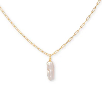 Little Sky Stone Women's White Rectangular Baroque Pearl Necklace