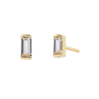 Little Sky Stone Women's White Tiny Baguette Moissanite Stud Earrings