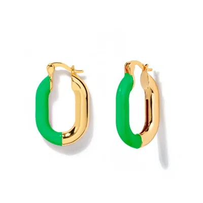 Little Sky Stone Women's Zoey Green Enamel Hoop Earrings Over Brass In Gold
