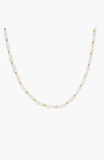 Little Sky Stone Zera Pearl Choker Necklace In Off-white/gold