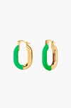 Little Sky Stone Zoey Enamel Hoop Earrings In Bright Green/gold