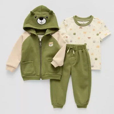 Little Stitch Hooded Bear Baby Boys 3-pc. Pant Set In Green