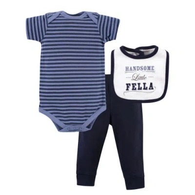 Little Treasure Babies'  Bodysuit, Pant And Bib In Blue