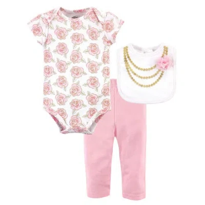 Little Treasure Babies'  Coordinated Bodysuit, Pant, And Bib Collection In Pink
