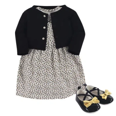 Little Treasure Babies'  Cotton Dress, Cardigan & Shoe Set In Black