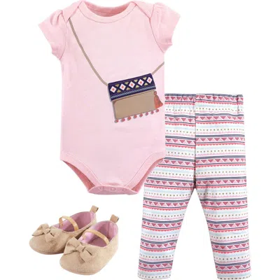 Little Treasure Babies'  Little One's Cotton Outfit Set Bodysuit, Pants, And Matching Shoes In Multi