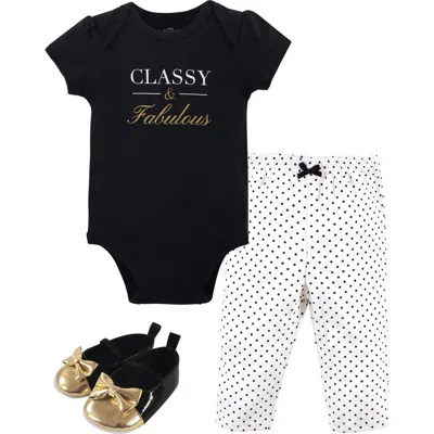 Little Treasure Babies'  Little One's Cotton Outfit Set Bodysuit, Pants, And Matching Shoes In Black