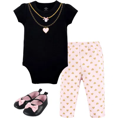 Little Treasure Babies'  Little One's Cotton Outfit Set Bodysuit, Pants, And Matching Shoes In Black