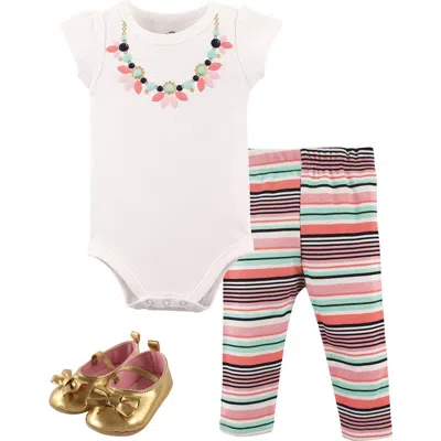 Little Treasure Babies'  Little One's Cotton Outfit Set Bodysuit, Pants, And Matching Shoes In Multi
