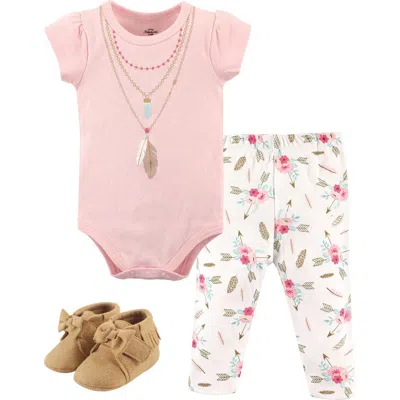 Little Treasure Babies'  Little One's Cotton Outfit Set Bodysuit, Pants, And Matching Shoes In Pink