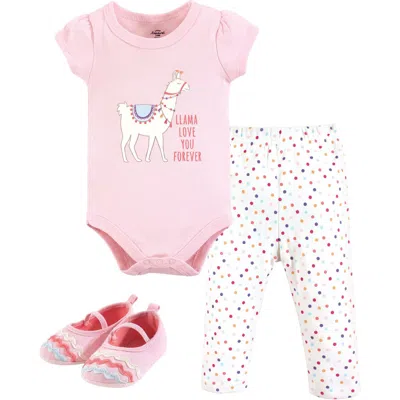 Little Treasure Babies'  Little One's Cotton Outfit Set Bodysuit, Pants, And Matching Shoes In Pink
