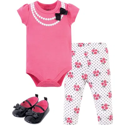 Little Treasure Babies'  Little One's Cotton Outfit Set Bodysuit, Pants, And Matching Shoes In Pink