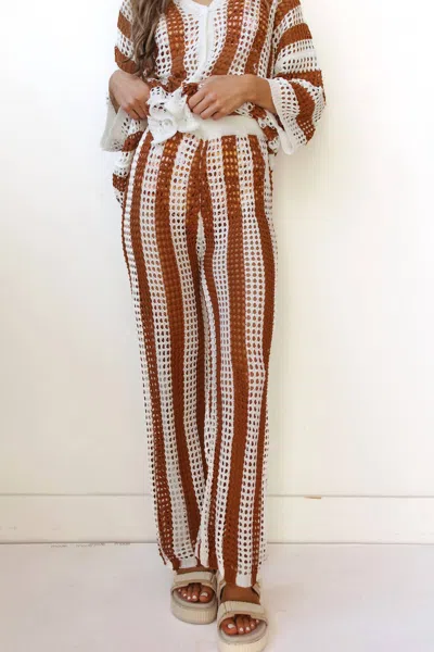 Little Trendy Coastal Crochet Pants In Khaki In Multi