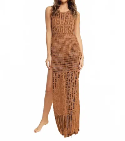Little Trendy Franny Knitted Beach Cover Up Maxi Dress In Brown