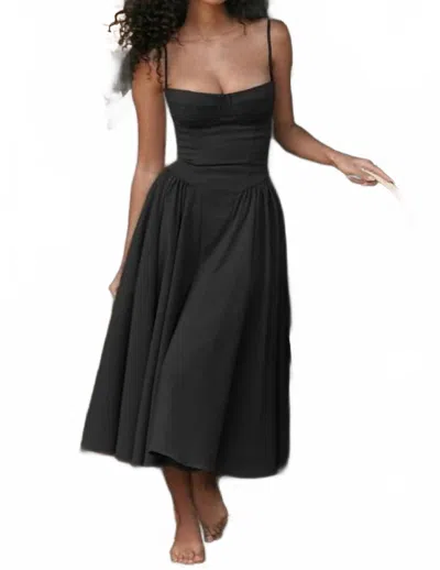 Little Trendy French Retro Long Skirt Suspender Dress In Black