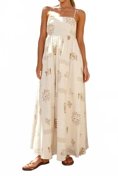 Little Trendy Iris Floral Printed Maxi Dress In Khaki In Green