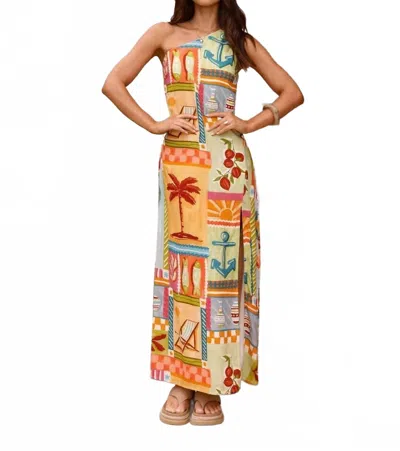Little Trendy Off-shoulder Linen Slit Waist Dress In Floral In Multi