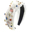 Little Trendy Patriotic Rhinestone Knotted Headband In White In White