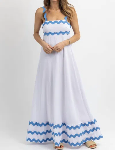 Little Trendy Summer Wave Maxi Dress In White/blue In Multi