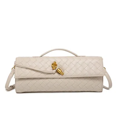 Little Trendy Willow Leather Clutch Bag In Off-white