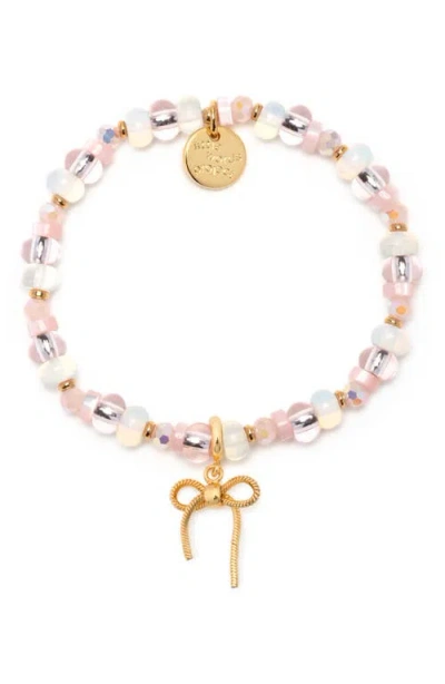 Little Words Project Bow Charm Beaded Stretch Bracelet In Animal Print