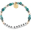 Little Words Project Good Energy Beaded Stretch Bracelet In White/teal Multi