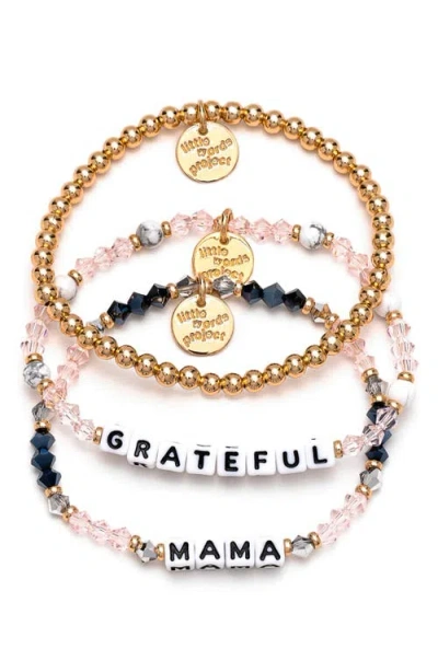 Little Words Project Grateful & Mama Set Of 3 Beaded Bracelets In Blush/black
