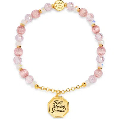 Little Words Project Keep Moving Forward Beaded Stretch Charm Bracelet In Pink