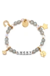 Little Words Project Lucky Beaded Stretch Bracelet In Brown