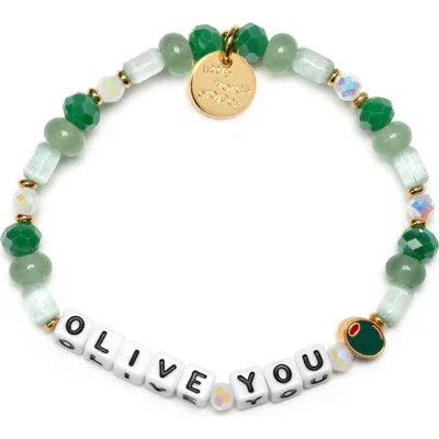 Little Words Project Olive You Beaded Stretch Bracelet In Green
