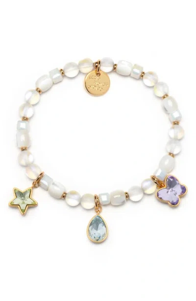 Little Words Project Pastel Crystal Charm Beaded Stretch Bracelet In Red