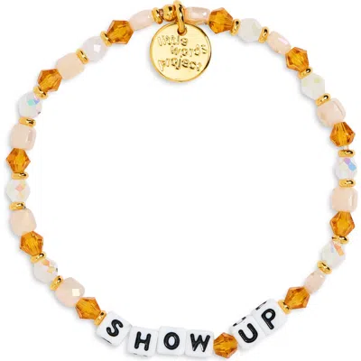 Little Words Project Show Up Latte Swirl Beaded Stretch Bracelet In Gold