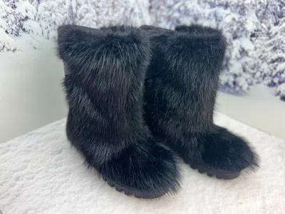 Pre-owned Litvin Black Beaver Fur Boots For Men, Viking Boots,mens Snow Winter Boots,big Sizes