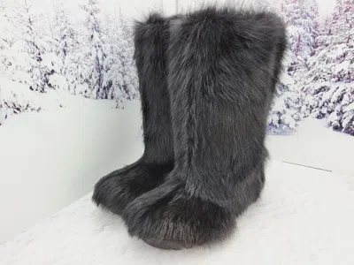 Pre-owned Litvin Black Fox Fur Boots For Men, Winter Snow Boots, Mukluks, Mens Viking Boots