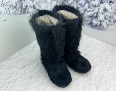 Pre-owned Litvin Black Goat Fur Boots For Women, Snow Boots, Moutons,mukluks,womens Eskimo Boots